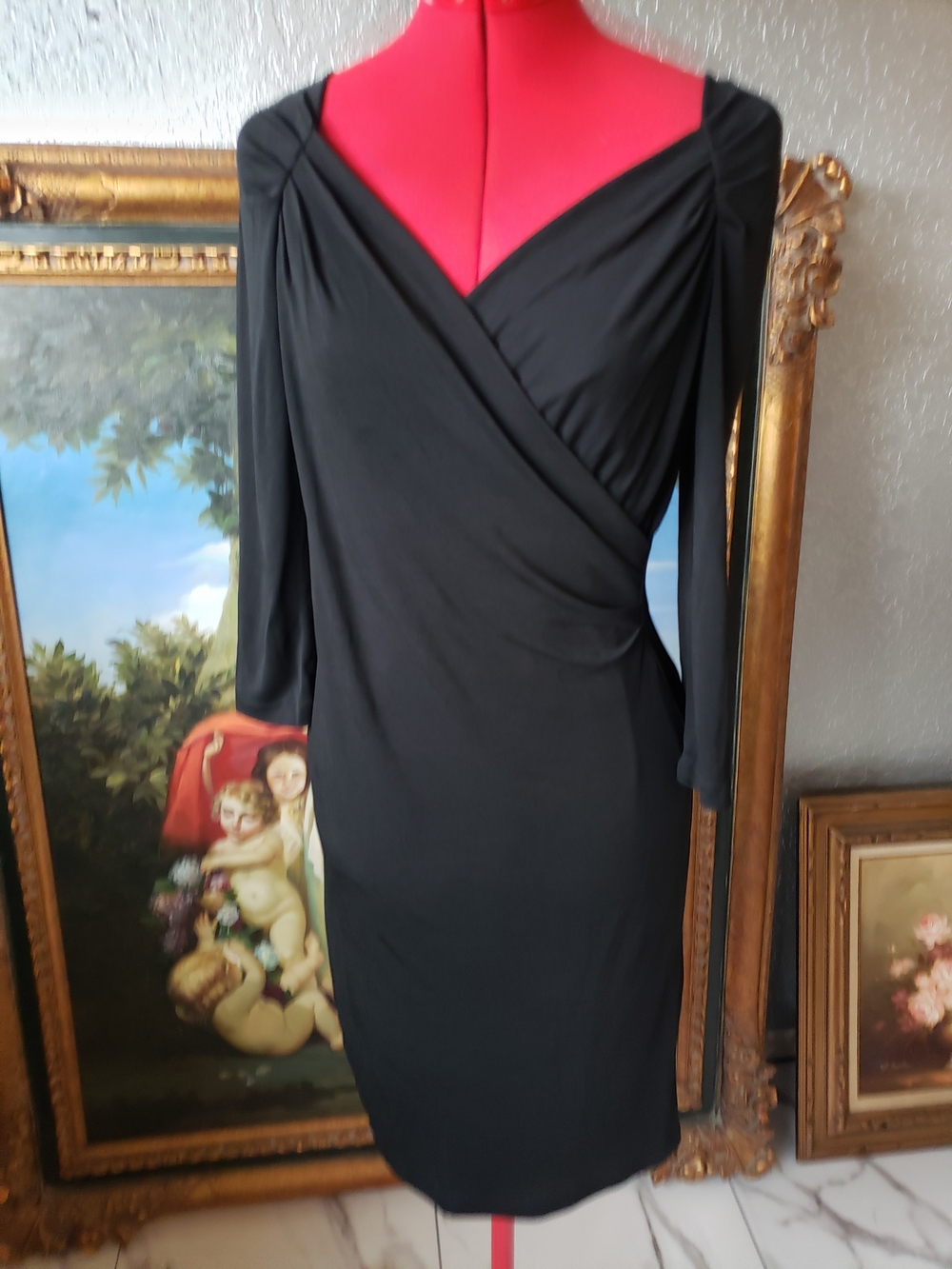 Zara Black Long-Sleeve Surplice Dress